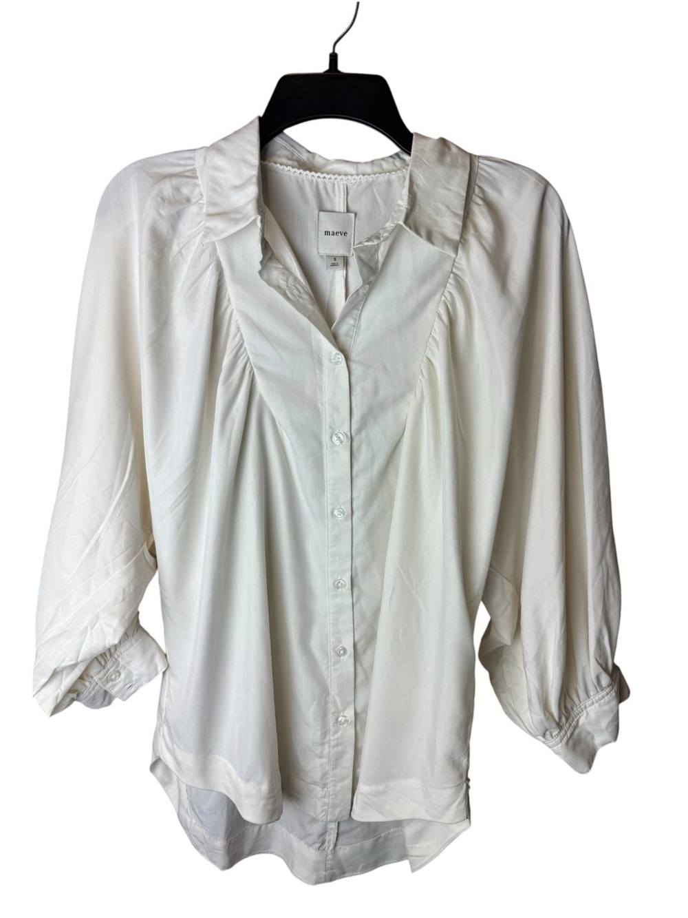 Maeve Balloon-Sleeve Collared Blouse Top S